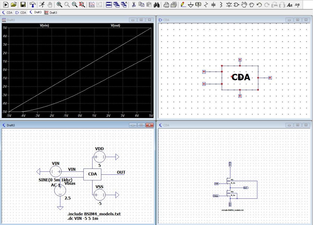 Common Drain amplifier DC sweep