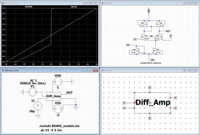 Differential Amplifier Circuit simulation using LTSpice - Circuit Generator