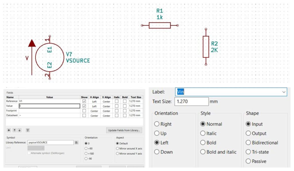 Circuit simulation using the KiCad tool
