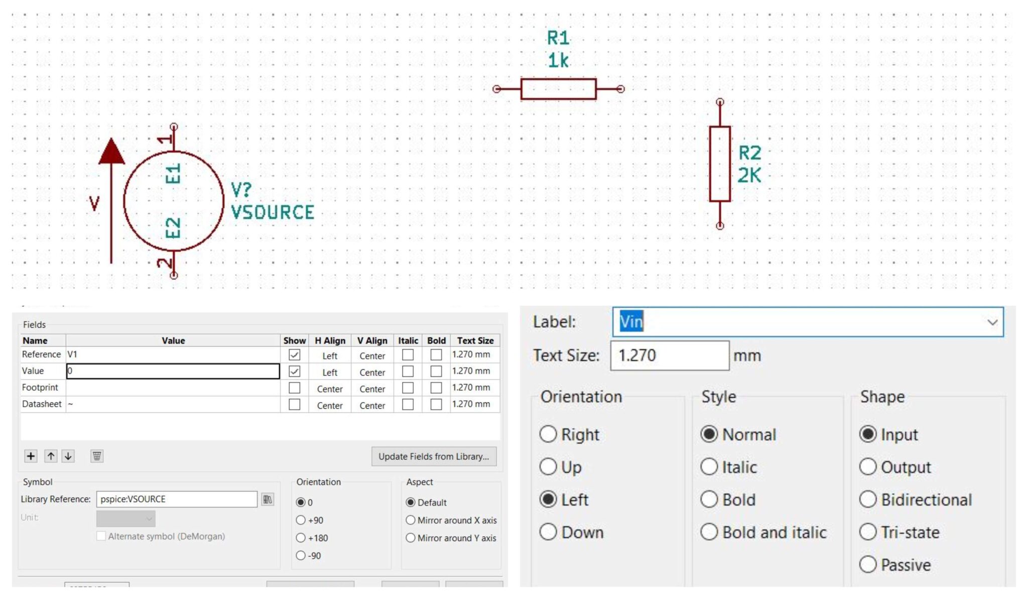 How to perform the voltage divider circuit simulation using the KiCad ...