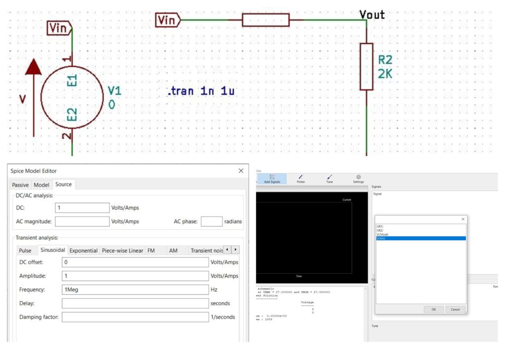 circuit simulation using the KiCad tool
